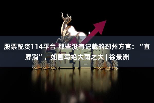 股票配资114平台 那些没有记载的邳州方言：“直脖淌”，如画写绝大雨之大 | 徐景洲
